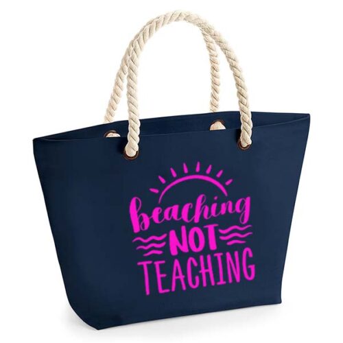 bedankt-juf-tas-strand-vakantie-beach-afscheid-schooljaar-einde-basisschool-leerkracht-juffen-lerares-leerkracht-navy-neon-pink