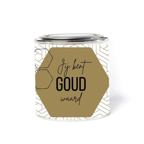 Blikje Jij bent goud waard. Een origineel cadeau voor juf of meester op Dag van de Leerkracht, einde schooljaar of bedankt moment, uniek en persoonlijk bedankje.