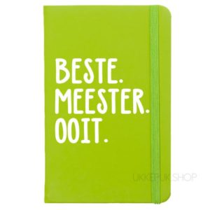 cadeau-juf-kerst-verjaardag-afscheid-juffendag-meester-leerkracht-lerares-schooljaar-notitieboek-beste-meester-ooit-groen