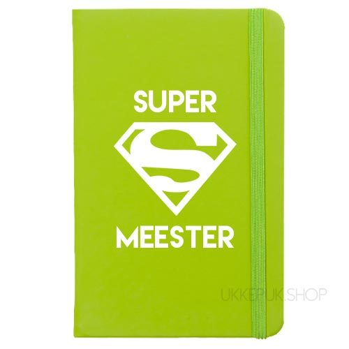 cadeau-juf-kerst-verjaardag-afscheid-juffendag-meester-leerkracht-lerares-schooljaar-notitieboek-super-meester-groen