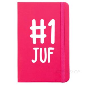 cadeau-juf-kerst-verjaardag-afscheid-juffendag-opvang-kinderdagverblijf-peuterspeelzaal-meester-leerkracht-lerares-schooljaar-notitieboek-nummer-1-juf-roze
