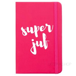 cadeau-juf-kerst-verjaardag-afscheid-juffendag-opvang-kinderdagverblijf-peuterspeelzaal-meester-leerkracht-lerares-schooljaar-notitieboek-super-juf-roze