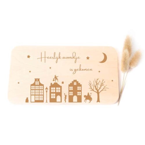 Sinterklaas borrelplank "Heerlijk avondje is gekomen". Super leuk en origineel cadeau voor Pakjesavond.