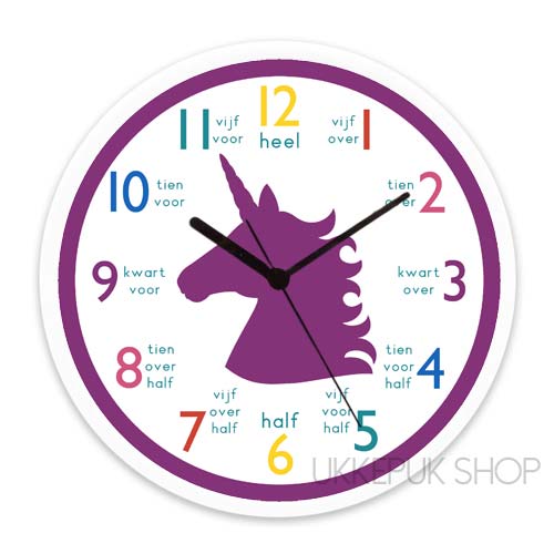 klok-kijken-leren-klokkijken-oefenen-klok-kijken-eenhoorn-unicorn-paars