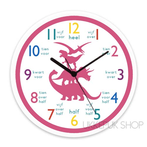 leren-klokkijken-groep-3-oefeningen-klok-lezen-kijken-school-groep-4-dino-dinosaurus-roze