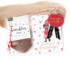 Sinterklaasthee cadeauset. Origineel Sinterklaas cadeau voor de juf, feestelijk verpakt met heerlijke thee, perfect als bedankje in december.